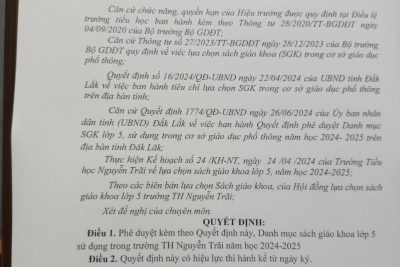 DANH MỤC SÁCH GIÁO KHOA LỚP 5 SỬ DỤNG TẠI TRƯỜNG TH NGUYỄN TRÃI NĂM HỌC 2024-2025